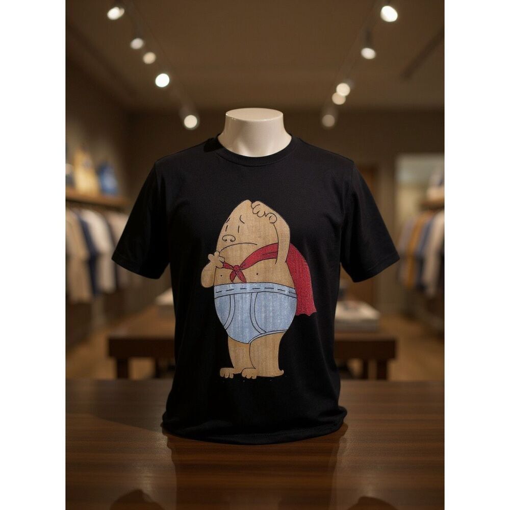 Unisex Hiclol Black Captain Underpants Graphic T Shirt Size XL #14